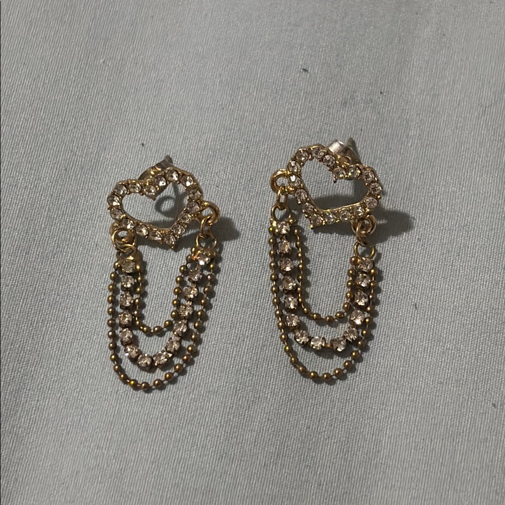 Gold Heart Chain Earrings